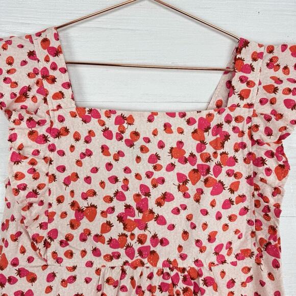 Ann Taylor Top M Berry Bunches Linen Blend Square Neck Smocked Flutter Sleeves - Picture 2 of 11